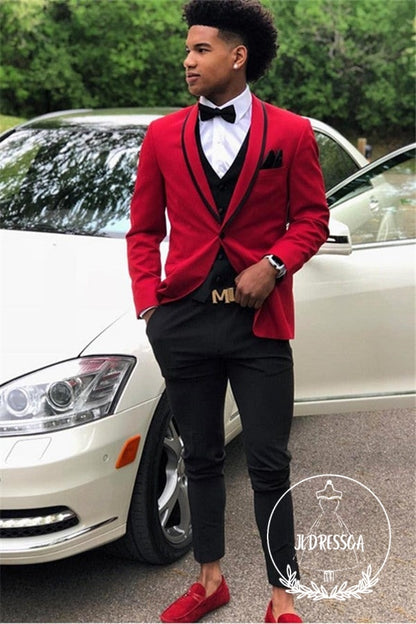 Carson Red One Button Slim Fit Prom Outfits for Guys, SU25044