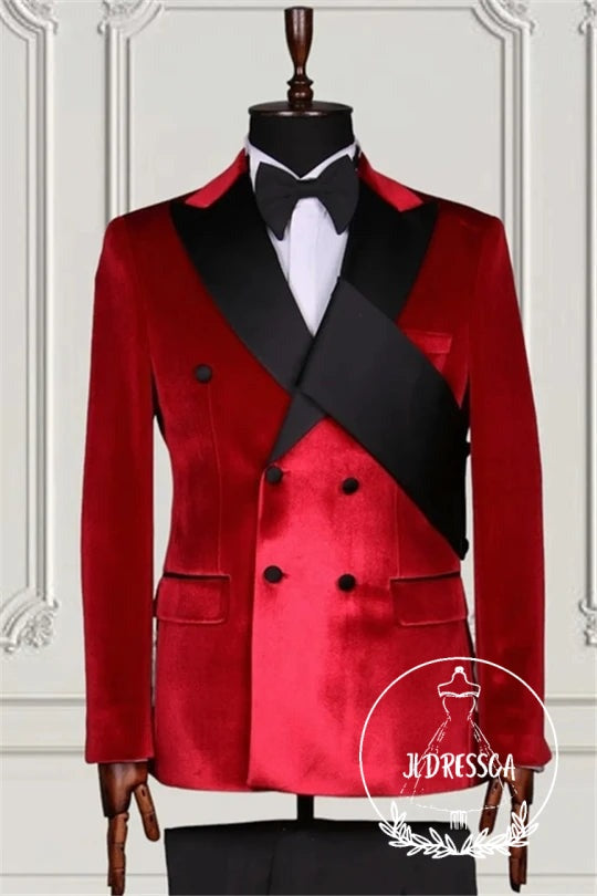 Red Double Breasted Peaked Lapel Men Suits, SU25084