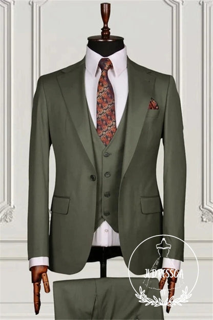 Green Three Pieces Slim Fit Bespoke Men Suits, SU25134
