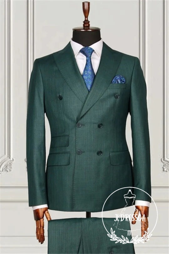 Dark Green Trendy Double Breasted Men Suits For Prom, SU25114