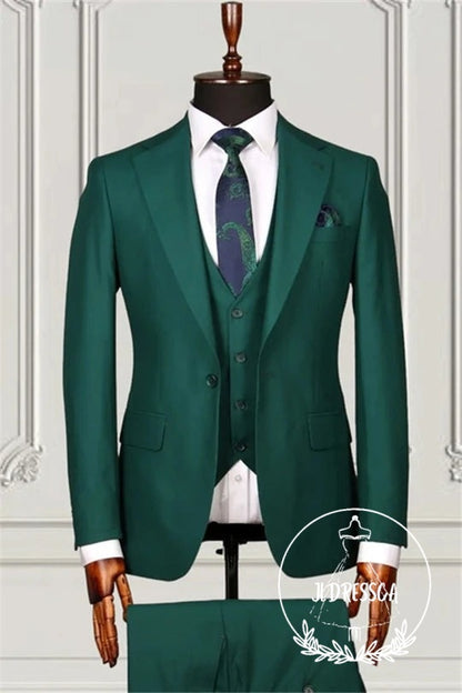 Modern Sage Formal Peaked Lapel Three Pieces Men Suits, SU25124