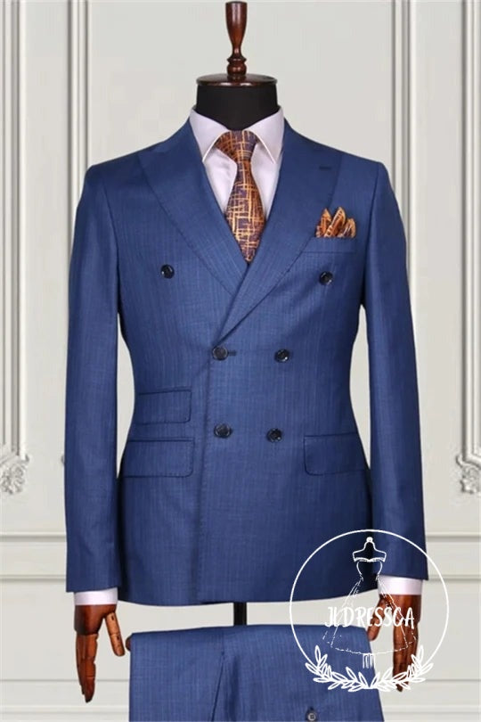 Trendy Blue Double Breasted Formal Business Men Suits, SU25104