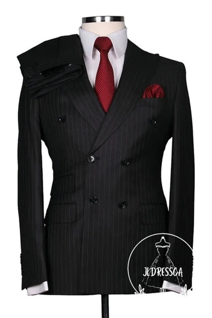 Black Close Fitting Double Breasted Men Suits, SU25185