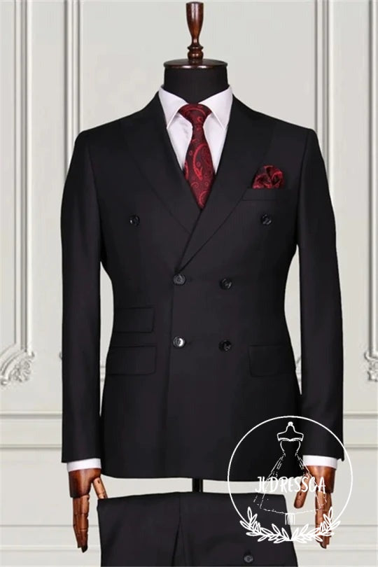 Classic Black Two Pieces Slim Fit Men Suits For Business, SU25105