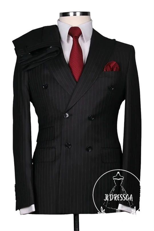 Black Close Fitting Double Breasted Men Suits, SU25185