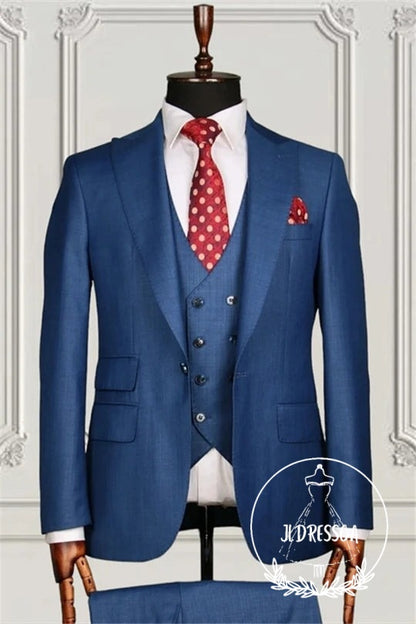 Modern Blue Three Pieces Slim Fit Men Suits For Business, SU25065