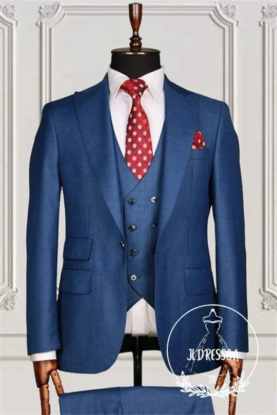 Modern Blue Three Pieces Slim Fit Men Suits For Business, SU25065