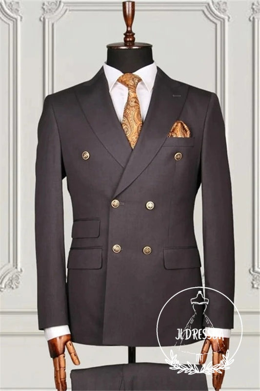 Dark Gray Double Breasted Peaked Lapel Formal Business Men Suits, SU25095