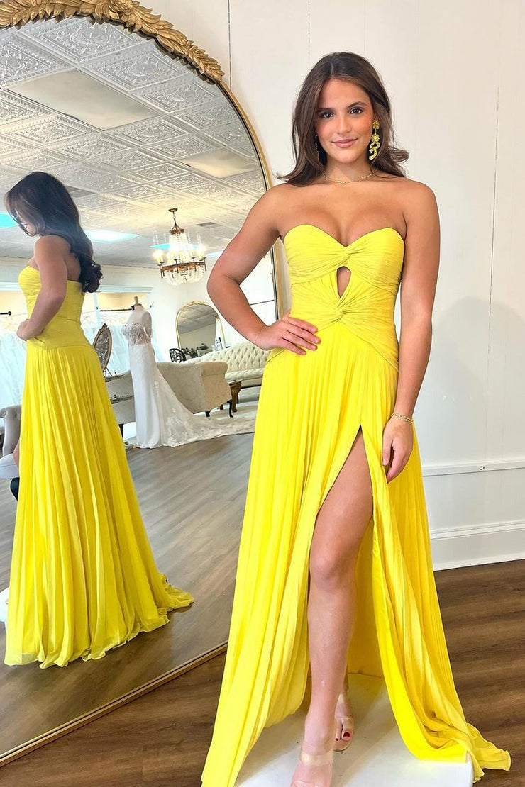 Yellow A-Line Sweetheart Long Prom Dress with Slit