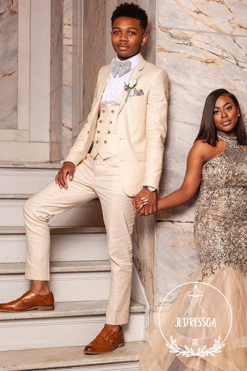 Three-piece Champagne Marriage Suits Double Breasted Waistcoat Wedding Tuxedo, SU25055
