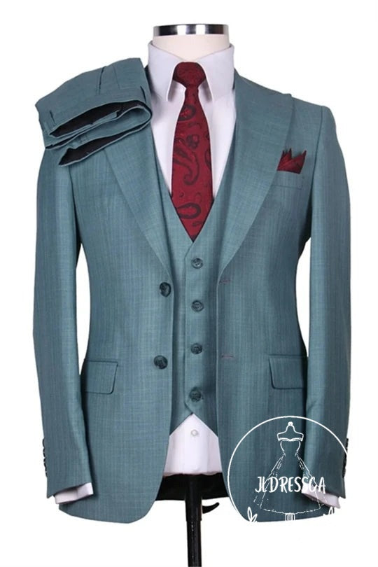 Green Three Pieces Close Fitting Men Suits For Prom, SU25196