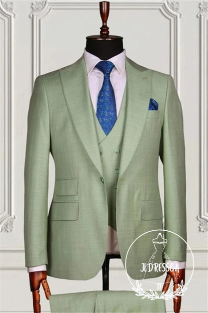 Spring Green Three Pieces Slim Fit Men Suits For Prom, SU25077