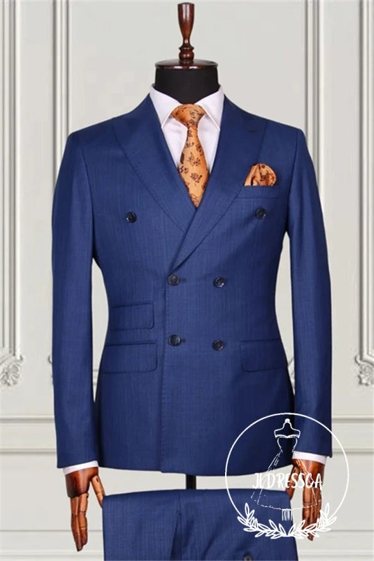 Dark Blue Double Breasted Formal Business Men Suits, SU25117