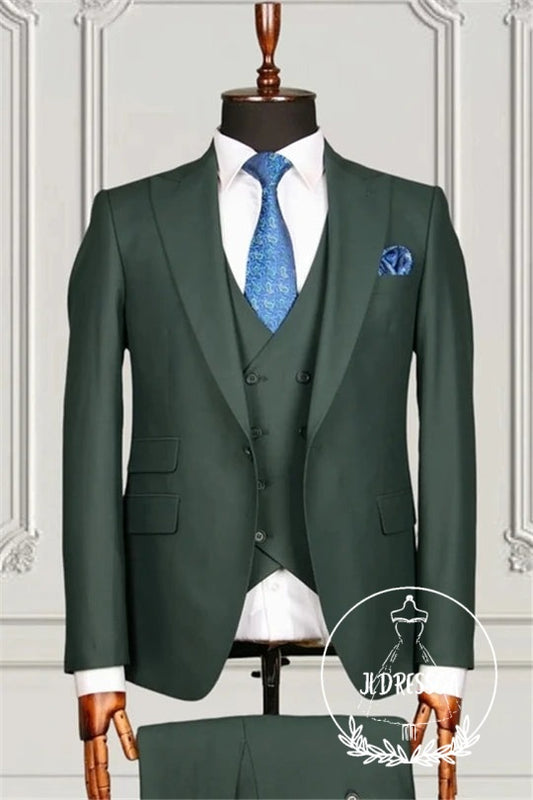 Dark Green Three Pieces Slim Fit Bespoke Business Men Suits, SU25097