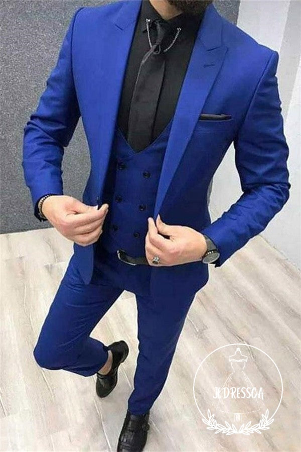 Royal Blue Peak Lapel Men Tuxedo Classy Men's Prom Suits with 3 Pieces, SU25015