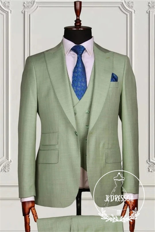 Spring Green Three Pieces Slim Fit Men Suits For Prom, SU25077
