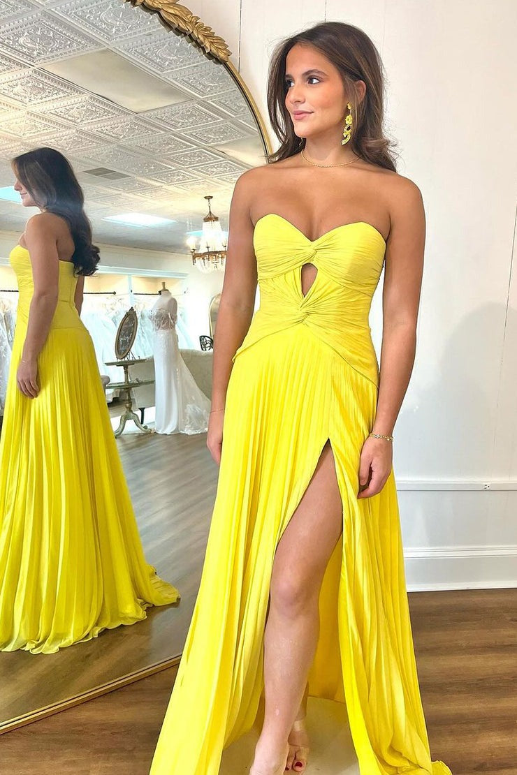 Yellow A-Line Sweetheart Long Prom Dress with Slit