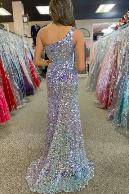 Sparkly Sequins Mermaid One Shoulder Cutout Long Prom Dress