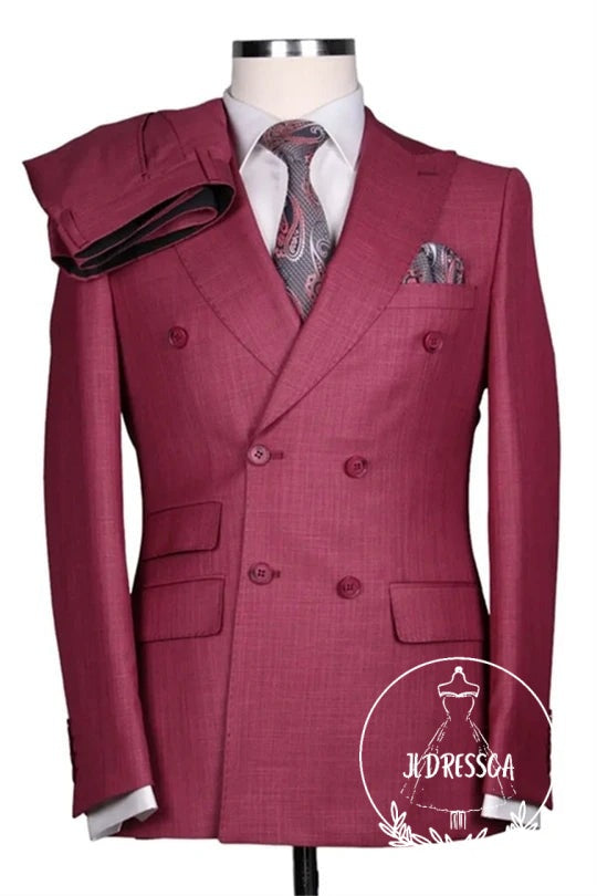 Fuchsia Peaked Lapel Double Breasted Business Men Suits, SU25167