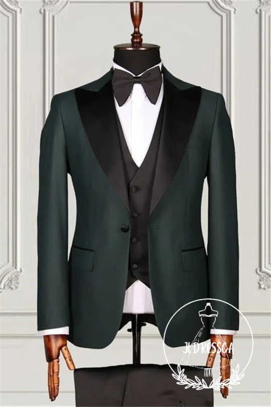 Dark Green Three Pieces Close Fitting Men Suits, SU25088