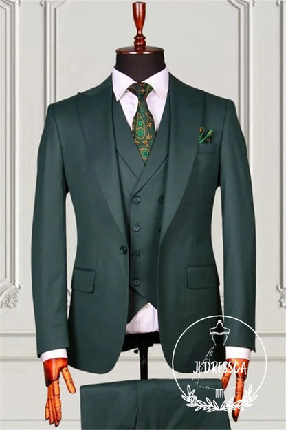 Dark Green Three Pieces Best Fitted Prom Men Suits, SU25138