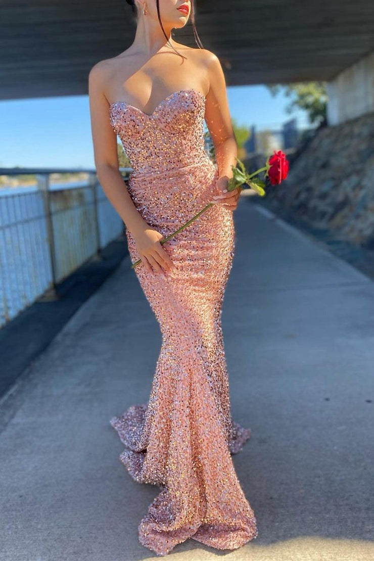 Sweetheart Sequined Mermaid Long Prom Dress, PD25662