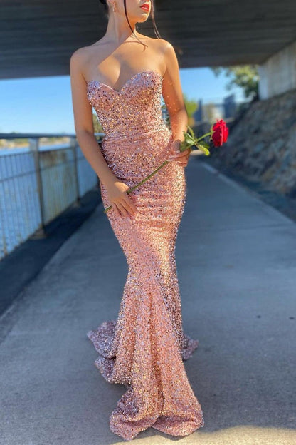 Sweetheart Sequined Mermaid Long Prom Dress, PD25662