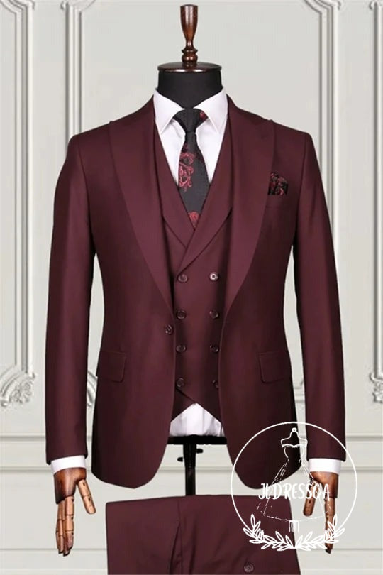 Gorgeous Burgundy Three Pieces Best Fitted Prom Men Suits, SU25128