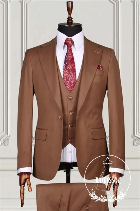Dark Brown Three Pieces Notched Lapel Men Suits, SU25149