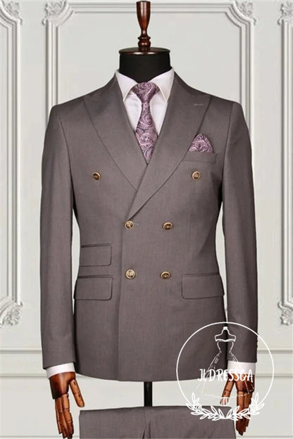 Coffee Double Breasted Slim Fit Men Suits, SU25089