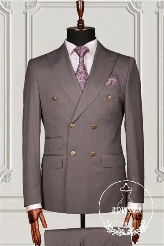 Coffee Double Breasted Slim Fit Men Suits, SU25089