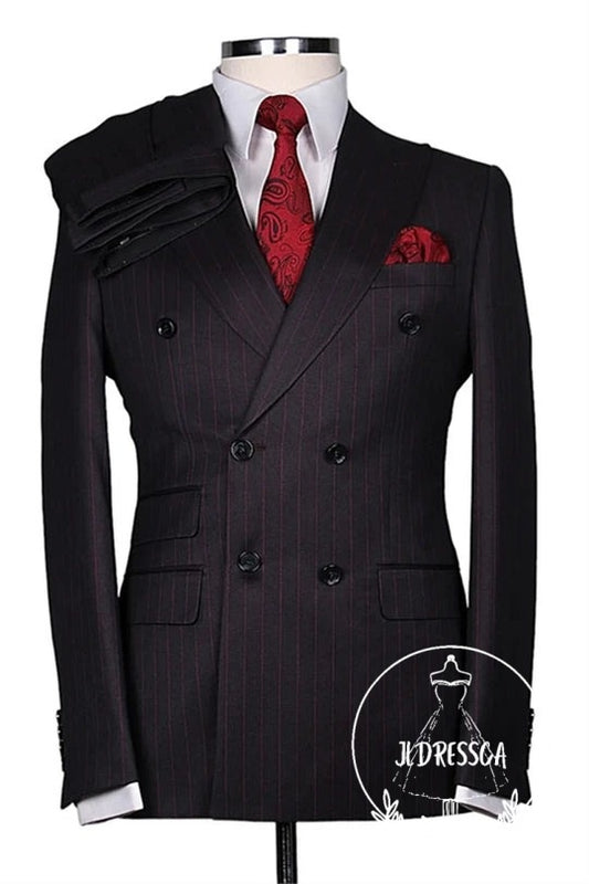 Black Striped Double Breasted Men Suits, SU25179