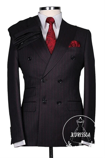 Black Striped Double Breasted Men Suits, SU25179