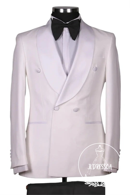Modern White Shawl Lapel Double Breasted Wedding Men Suits, SU25169
