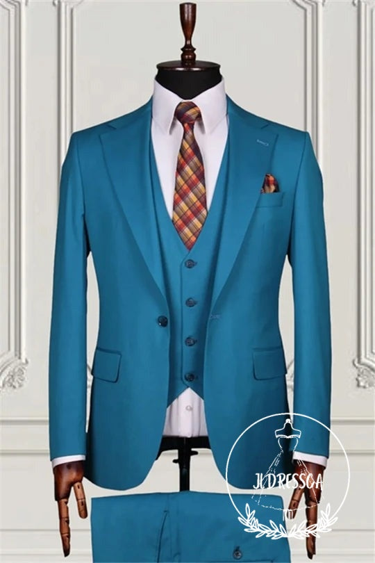 Ocean Blue Three Pieces Close Fitting Bespoke Men Suits For Prom, SU25159