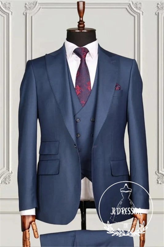 Formal Dark Navy Three Pieces Slim Fit Business Suits For Men, SU25079