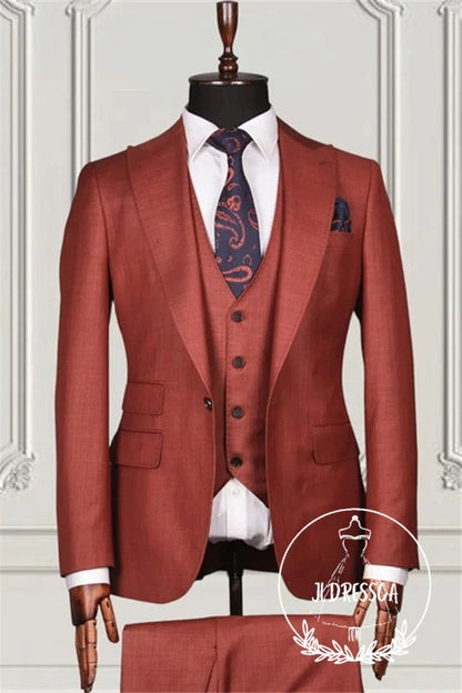 Brick Red Three Pieces Best Fitted Prom Men Suits, SU25130