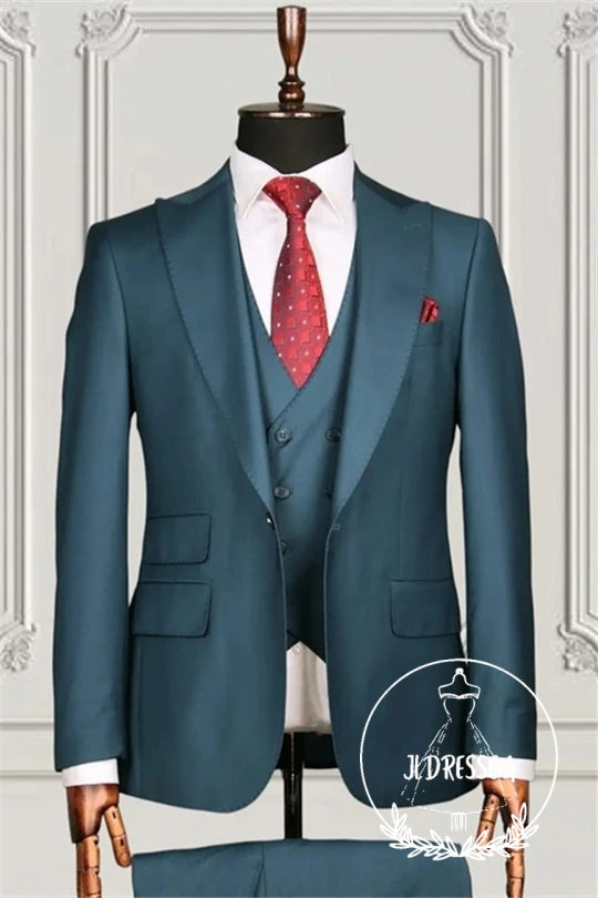 Formal Green Three Pieces Peaked Lapel Men Suits, SU25080