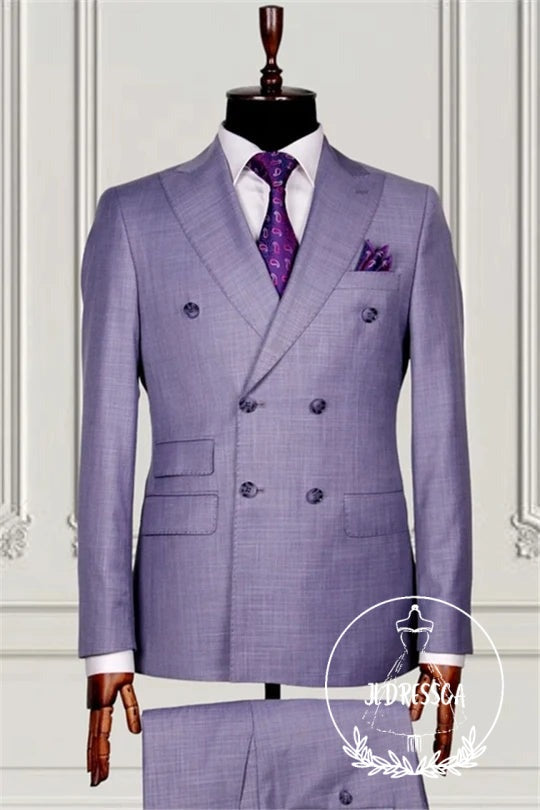 Purple Double Breasted Close Fitting Prom Men Suits, SU25120