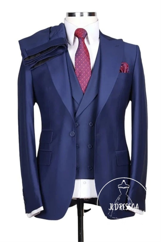 Dark Blue Peaked Lapel Men Suits For Business, SU25190