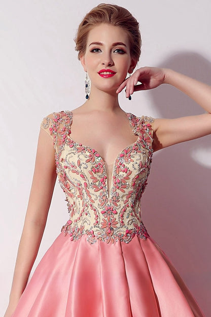 princess pink sweet long satin prom dress for girls, LX020