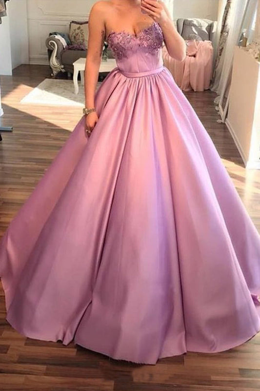 Pink Satin Ball Gown Sweetheart Prom Dress, PD2310046