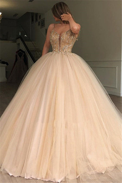 Champagne Dream Sweetheart Tulle Beaded Ball Gown, PD2305132