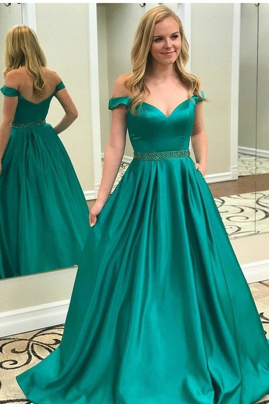 Elegant Jade Off Shoulder A-Line Sweetheart Prom Dress, PD2308118