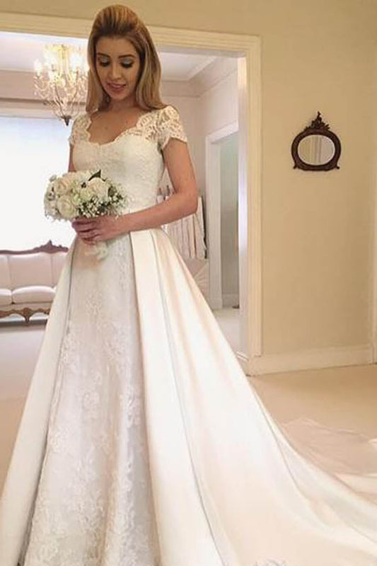 Modest Cap Sleeve Lace Wedding Gown, WD23050310