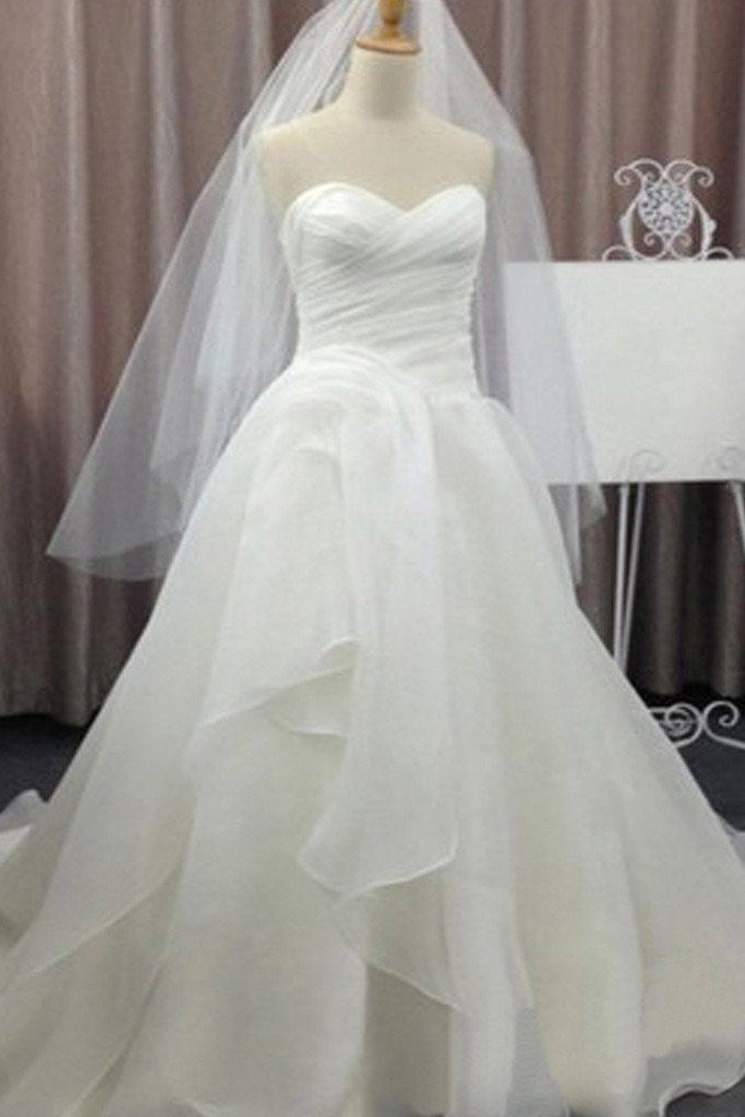 White Chiffon Sweetheart Wedding Dress, WD2305140