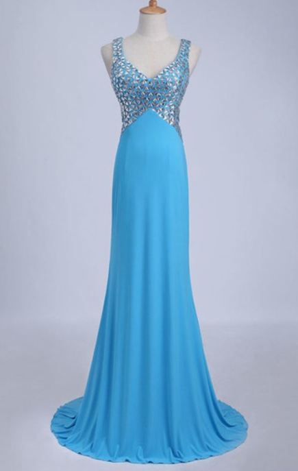 Dance Straps Prom Dresses Open Back Sheath Column with Beads, PD2308094