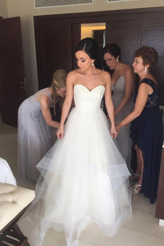 White Wedding Dress with Sweetheart Strapless Neckline, Ruffled Details, and an Open Back, WD2306268