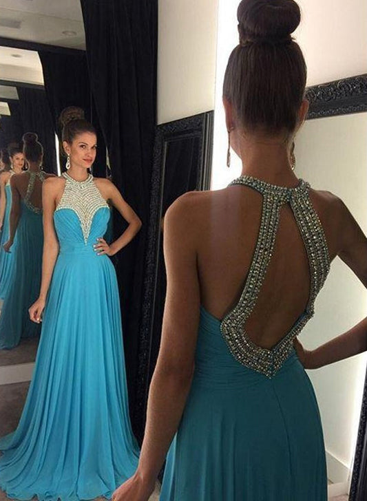 Backless Princess A-Line Chiffon Prom Dresses, PD2305312