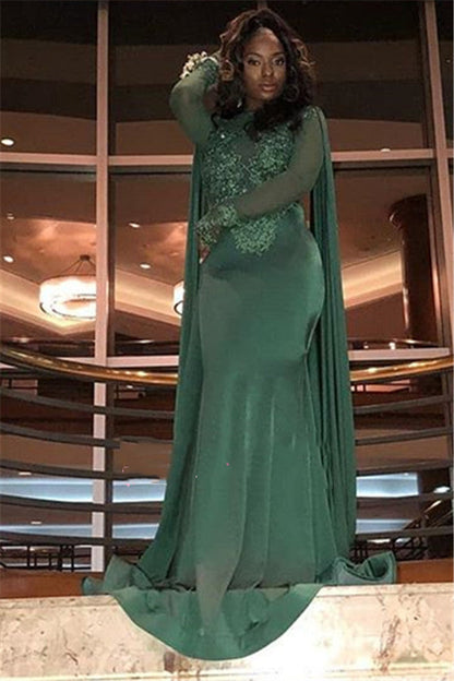 Hunter Green A-Line Lace Sheath Prom Dress Long Sleeves, PD2308033
